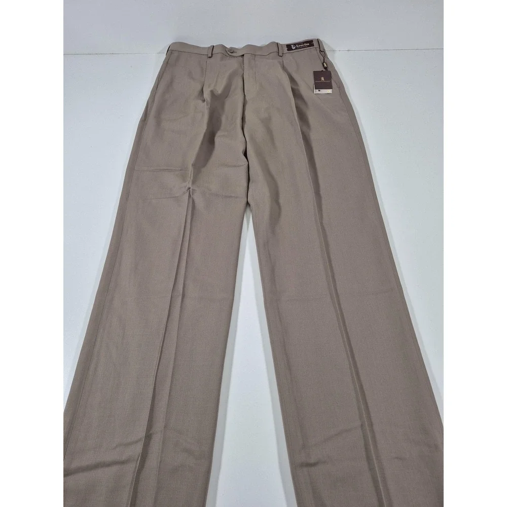 Cianni Cellini Dress Pants Mens 40x36 Tan SuperGab Wool Pleated Capri 1P NWT